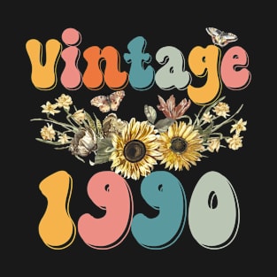 Vintage 1990 Sunflower Floral Retro Groovy 33rd Birthday T-Shirt