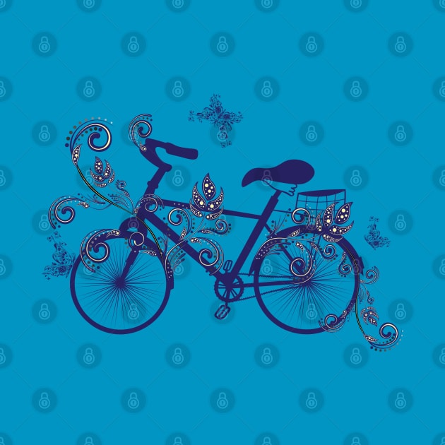 Bicycle and blue Floral Ornament by AnnArtshock