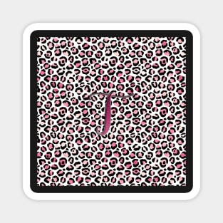 Letter T Monogram & Pink Leopard Print Magnet