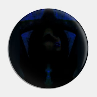 Portrait, digital collage, special processing. Beautiful but dark, like witch, woman. Tale. Dark and blue. Pin