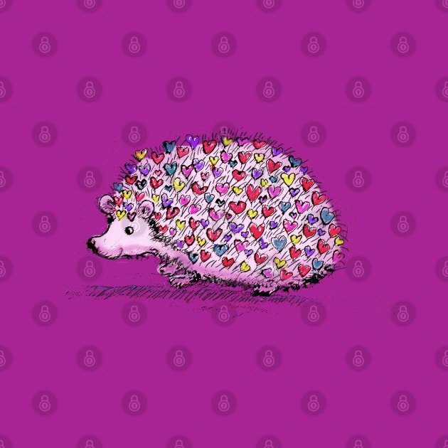 Hedgehog Love Cute Hearts by CunninghamWatercolors