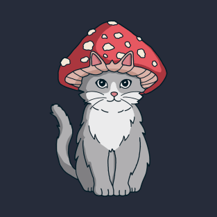 Cute Cat With Mushroom Hat Cottagecore Aesthetic Cat Kawaii T-Shirt