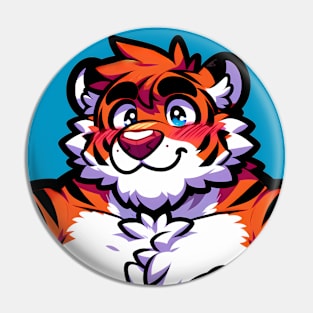 Blushing UwU Furry Anthro Tiger Art Pin