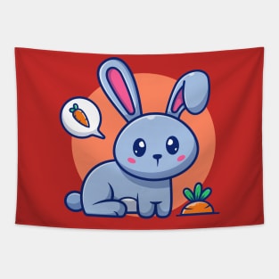 Cute Rabbit With Bubble Speech Carrot Tapestry