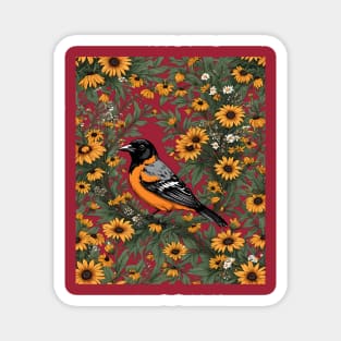 Baltimore Oriole Bird And Black Eyed Susan Flowers Magnet