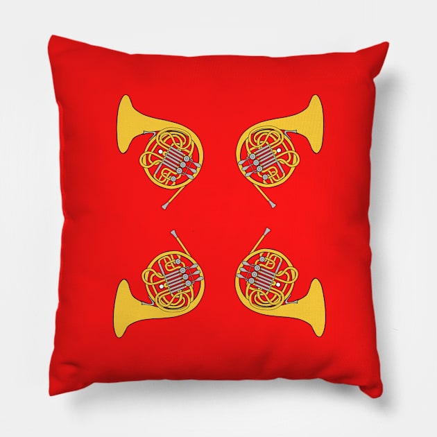 French Horn Pattern gold and Red Pillow by Ric1926