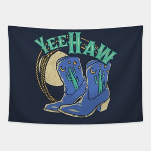 YeeHaw - These Boots Were Made for Walking | Blue Cowboy Boots Desert Night Moon Tapestry