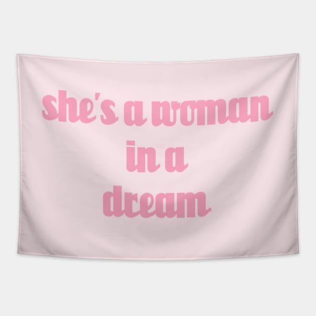 shes a woman in a dream // Pink Text Tapestry by Velvet Earth