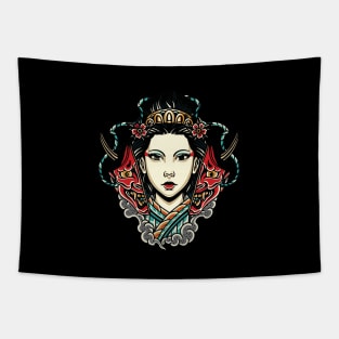 Oni Mask Geisha Queen Tapestry