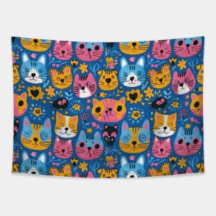 Whimsical Animal Faces Pattern Tapestry