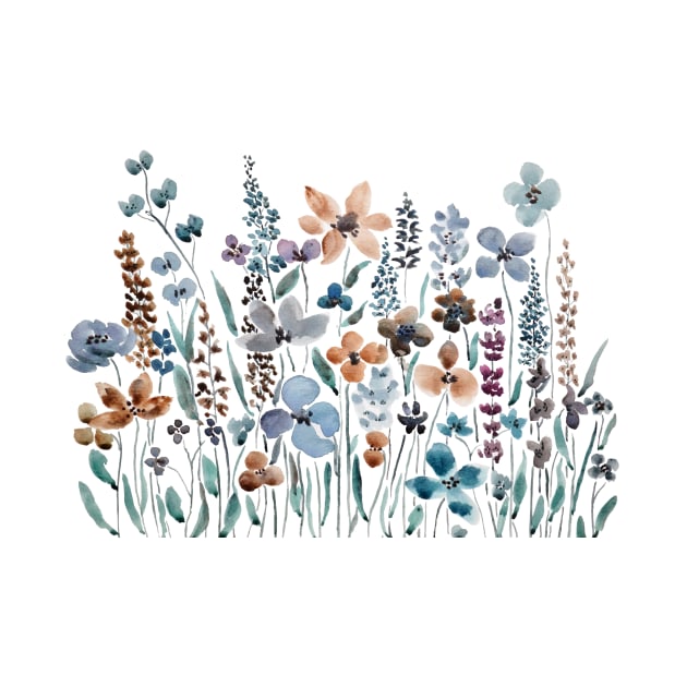 blue and brown wildflowers watercolor by colorandcolor