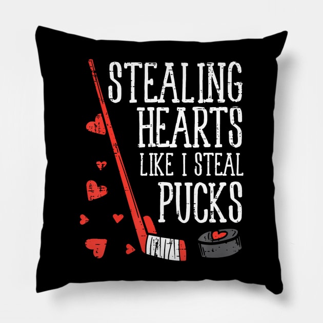 Stealing Hearts Like I Steal Pucks Valentines Day Ice Hockey Pillow by Cristian Torres