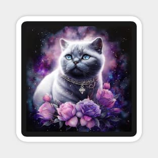 White British Shorthair With Roses Magnet