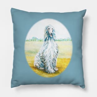 AFGHAN HOUND.  A Regal Blue Afghan Hound with a simple, rural background. Pillow