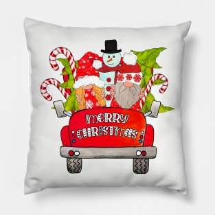 Christmas Truck with Gnomes Pillow