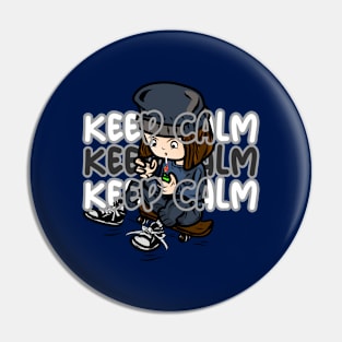 Skate boy cartoon style with cigarette and word keep calm Pin