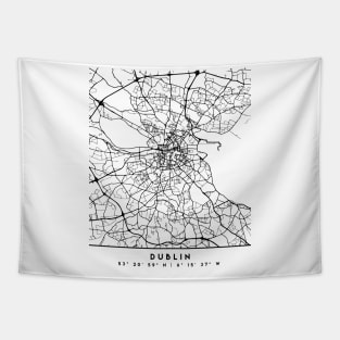 DUBLIN IRELAND BLACK CITY STREET MAP ART Tapestry