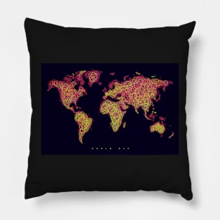 World Map Abstract Art Pillow