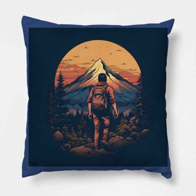 Backpacking Hiking Wanderlust Pillow by Grassroots Green