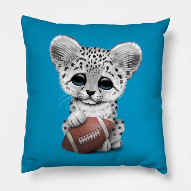 Snow Leopard Cub Playing With Football Pillow by jeffbartels