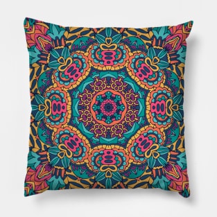 Colorful Oriental Rug Mandala Boho Pattern Pillow