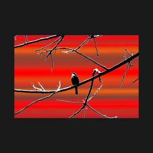 Wren on Branch Silhouette on Sunset Tones T-Shirt