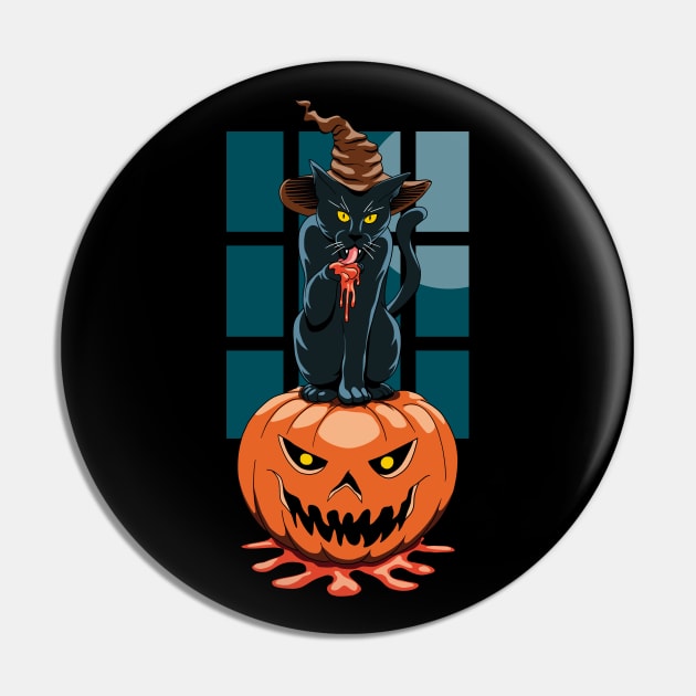 Halloween black cat witch on a pumpkin Pin by TMBTM