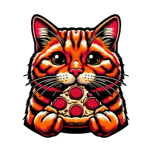 Ginger Cat Eating Pizza T-Shirt