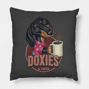 Cute Doxie and coffee funny fur baby Dachshund with a hot cup tee Pillow