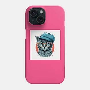 Simple illustration of funny cat in hat Phone Case