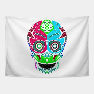 authentic skeleton skull in mexican mask ecopop art with folk of the death Tapestry