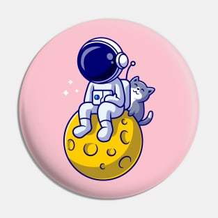 Astronaut And Cute Cat Cartoon Pin