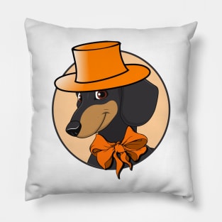 Dachshund in orange hat! Especially for Doxie owners! Pillow