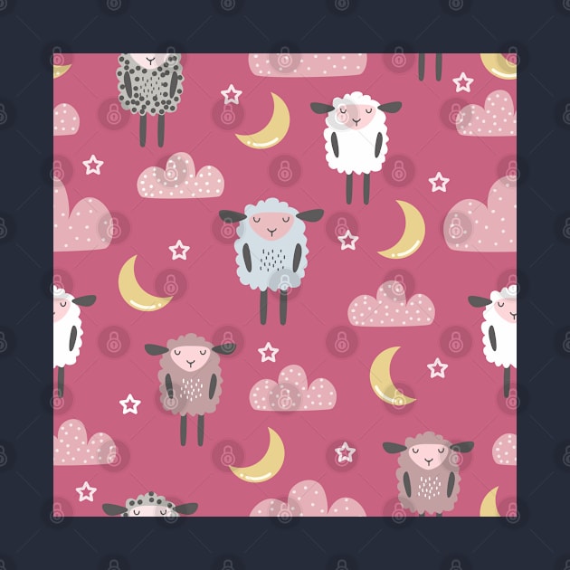 Sweet sleeping sheep pattern pink by Arch4Design