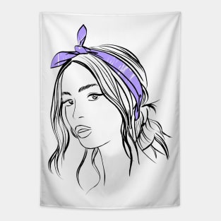 beautiful girl in a violet bandana Tapestry