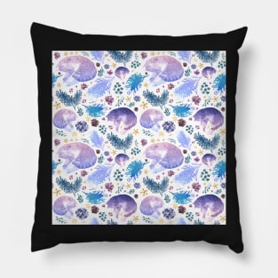Blue and Purple Cats and Flowers Pillow