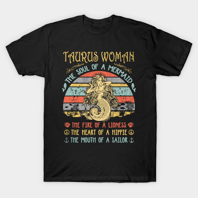 Discover Taurus Woman The Soul Of A Mermaid Vintage Birthday Gift - Taurus Woman The Soul Of A Mermaid - T-Shirt