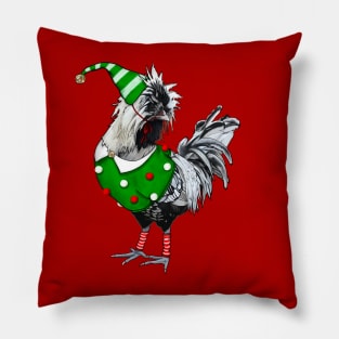 Silver Laced Polish Rooster Dressed As Elf With Leg Warmers Pillow