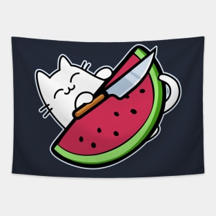 Cute cat with Knife and watermelon Tapestry