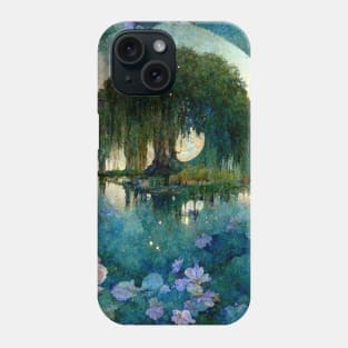 Beautiful Willow Tree Monet Impressionism Style Painting Full Moon Phone Case