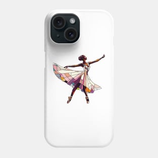 Beautiful ballerina in a colorful dress. Vector illustration, ballet dance performer, mosaic glass Phone Case