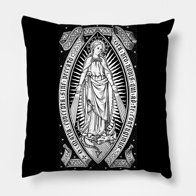 Virgin Mary Catholic Vintage Engraving Pillow by Beltschazar