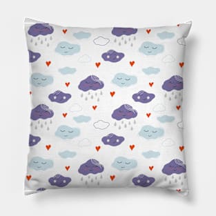 Seamless pattern with clouds, rain drops and hearts Pillow