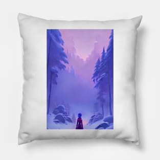 Anime Girl Snowy Forest Christmas Vibe Landscape Pillow
