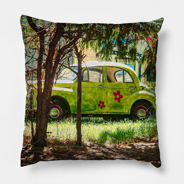 Magic Morris. Hippy Car. Pillow by Stus Road Trips