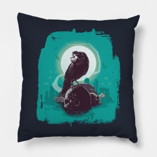 Black crow with eyeball in its mouth Pillow