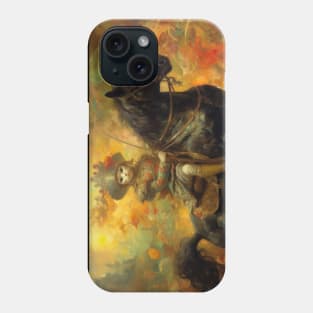 Cat Riding A Black Stallion Fine Art Painting Phone Case