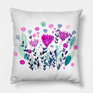 Watercolor whimsical flowers - pink and green Pillow