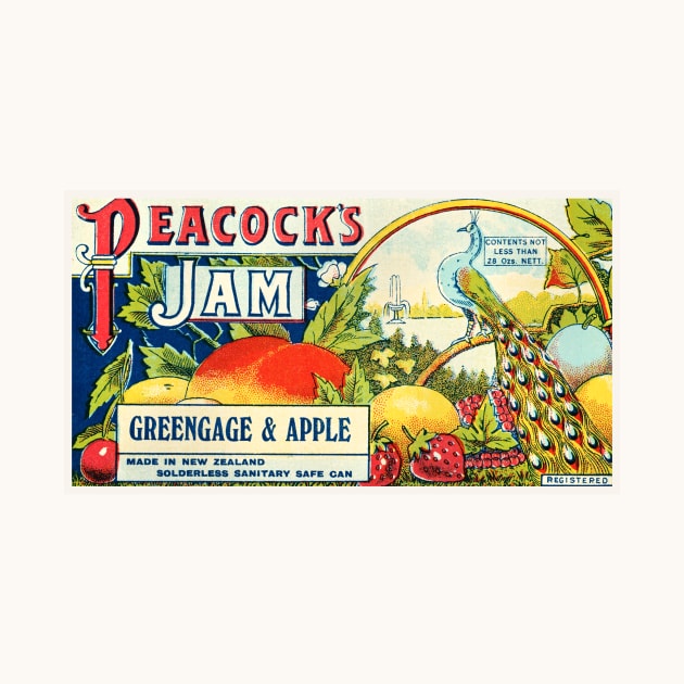 Label for Peacock's greengage and apple jam by WAITE-SMITH VINTAGE ART