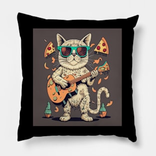 cat playing guitar for pizza Pillow